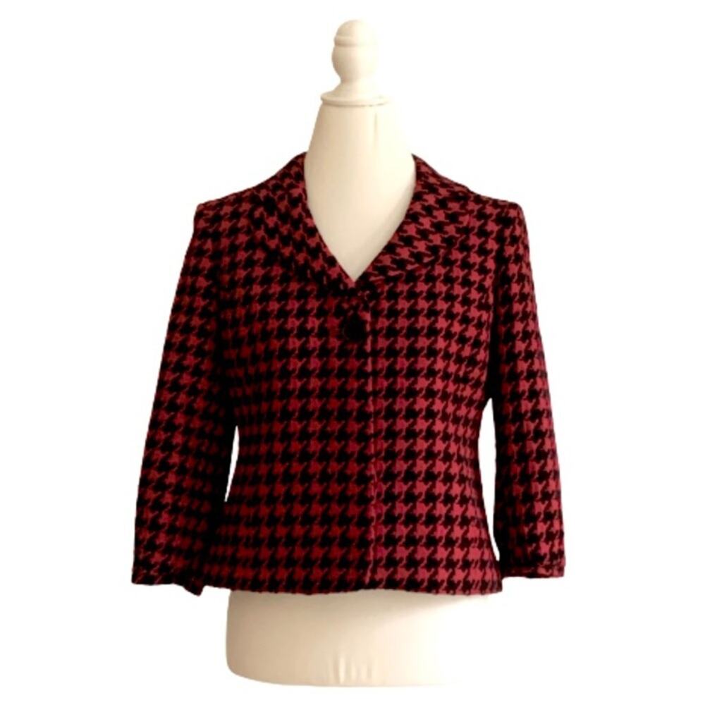 Semantiks Jacket Red Black Houndstooth 3/4 Sleeve Career Blazer Size 8 Petite